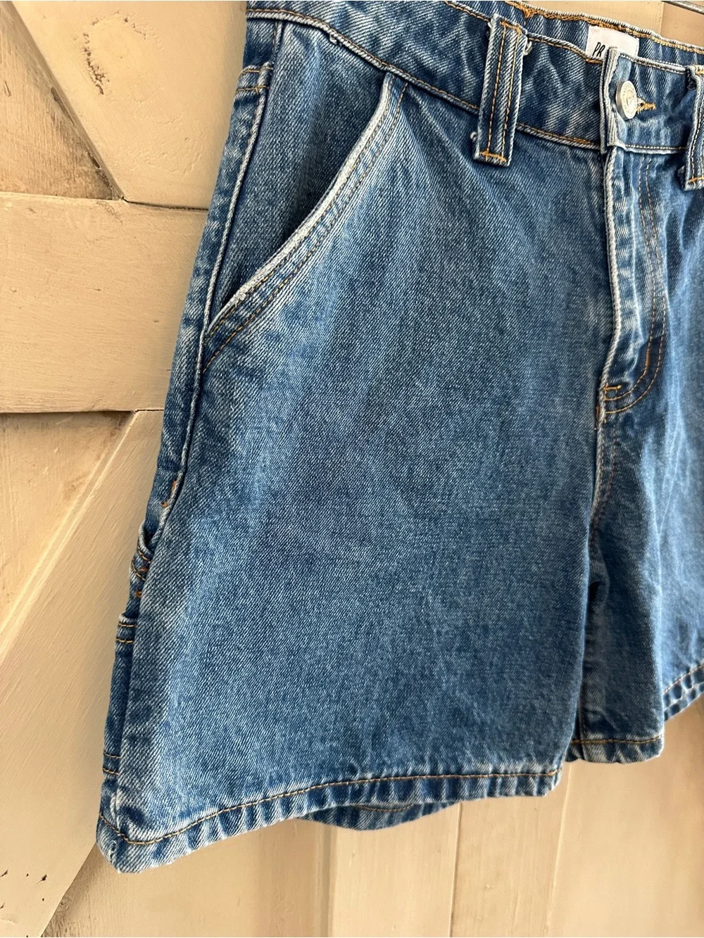 Princess Polly Denim Carpenter Shorts Size 2 Medium Wash High Rise